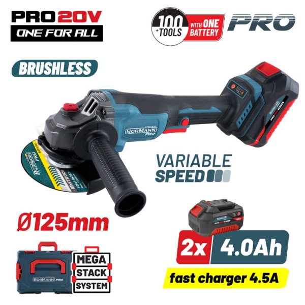 Γωνιακός Τροχός 20V 2x4.0Ah Brushless Ρυθμιζόμενος BBP3651X44CA Bormann Pro (084907)