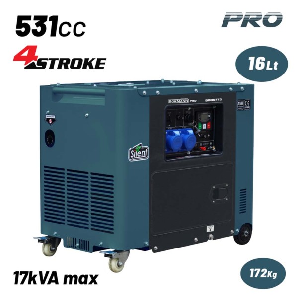 Γεννήτρια Πετρελαίου Τριφασική Απόδοση 7000W 531cc με Μίζα & Τροχούς BGB9773 Bormann Pro (086048)