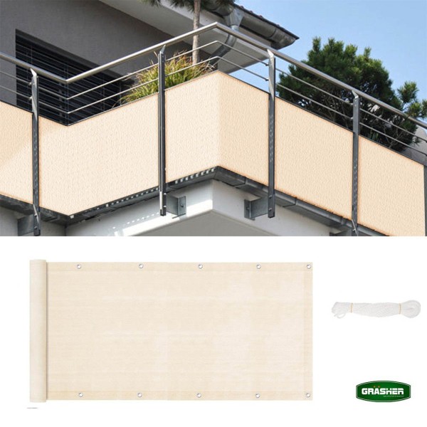 Διαχωριστικό Δίχτυ Μπαλκονιού 160gr/m² Εκρού 1.2x6m Με Κρίκους GRASHER (103834)