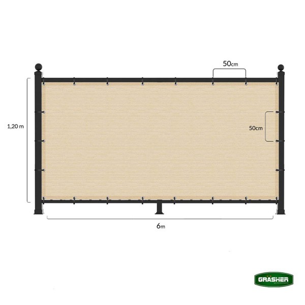 Διαχωριστικό Δίχτυ Μπαλκονιού 160gr/m² Εκρού 1.2x6m Με Κρίκους GRASHER (103834)