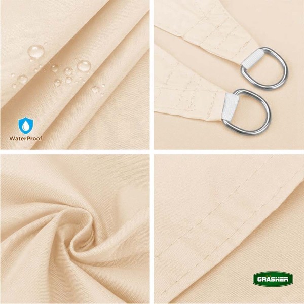 Πανί Σκίασης Oxford Αδιάβροχο Τρίγωνο 180gr/m² Εκρού 5x5x5m Με Κρίκους GRASHER (104127)