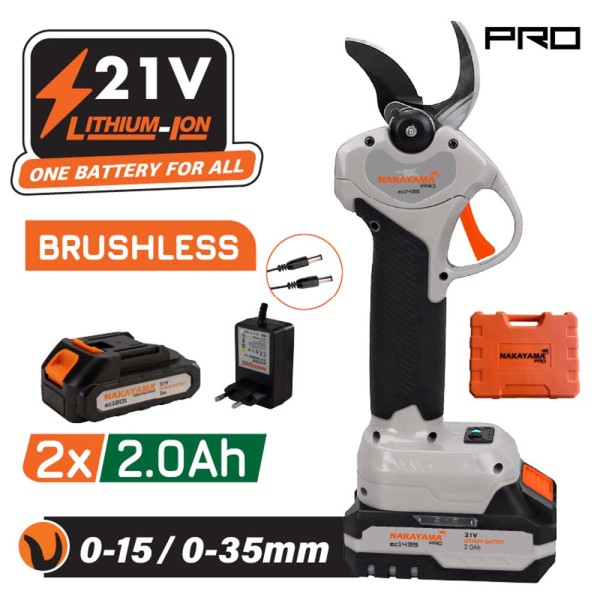 Ψαλίδι Κλάδου Μπαταρίας 21V 2x2Ah Li-Ion Brushless με Βαλίτσα EC1435 Nakayama Pro (082903)