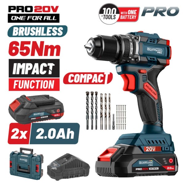 Κρουστικό Δραπανοκατσάβιδο Compact Brushless 20V & Mπαταρία & Φορτιστής BBP5401X22CA Bormann Pro (083238)