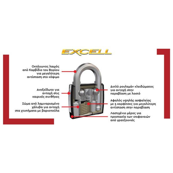 Ναυτιλιακό Λουκέτο Excell 51mm Λαμινέ Ανοξείδωτο Boron MASTERLOCK M1755EURDLH (M50300112)