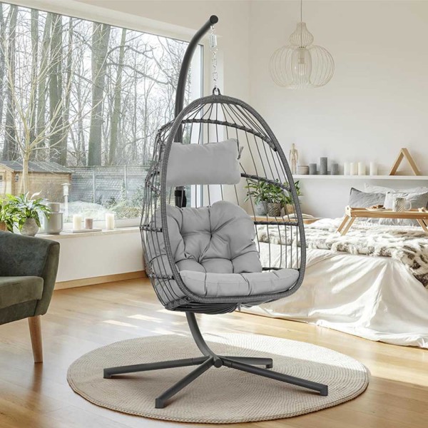 Κρεμαστή Κούνια Φωλιά BSP1166 με Μαξιλάρι Rattan Γκρι Αντοχής έως 130kg Bormann (066446)