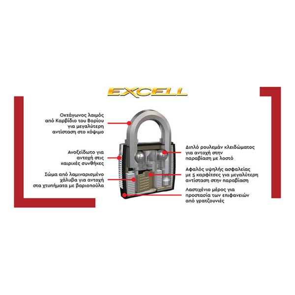 Σετ 2 Λουκέτα EXCELL Υψίστης Ασφαλείας 45mm MASTERLOCK (M10011112)
