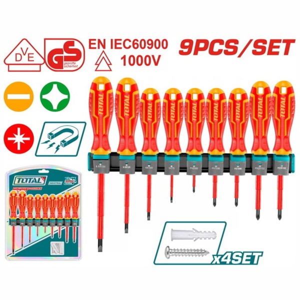 Επαγγελματικό Σετ Κατσαβίδια Μαγνητικά VDE 1000V 9 Τεμάχια Total (THTIS596)
