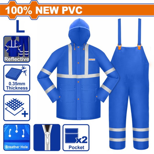 Αδιάβροχο Κοστούμι PVC με Ανακλαστικά WRC500 WADFOW L-XXL