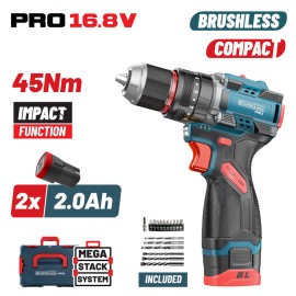 Κρουστικό Δραπανοκατσάβιδο Μπαταρίας 20V Brushless 45Nm με 2x2Ah BBP1645X22CA Bormann Pro (085102)