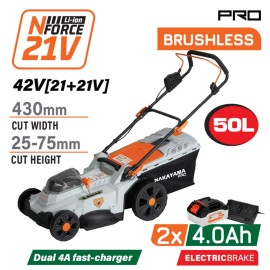 Μηχανή Γκαζόν Μπαταρίας Brushless 42V Li-Ion 2x4Ah 4A Κοπή 43cm EC1726X44 Nakayama Pro (085393) 