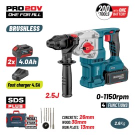 Πνευματικό Σκαπτικό Μπαταρίας SDS-PLUS Brushless 20V  2x4.0Ah 3.5J BBP5316X44CA BORMANN Pro (085584)