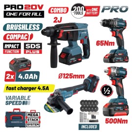 Σετ Brushless Μπαταρίας Δραπανοκατσάβιδο, Γωνιακός Τροχός, Πνευματικό & Μπουλονόκλειδο BBP5438X44T4CA Bormann Pro (085751)