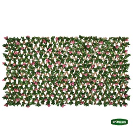 Συνθετική Φυλλωσιά με Πέργκολα PVC 0.90x1.80m GRASHER GD032 - Πράσινη με Ροζ Λουλούδι (103872)