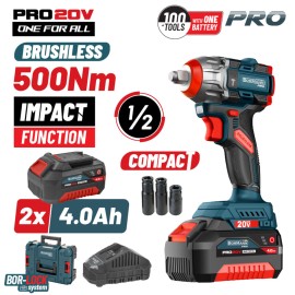 Μπουλονόκλειδο Compact Brushless Μπαταρίας 20V Li-Ion 500Nm 2x4.0Ah Με Βαλίτσα BBP5422X44CA Bormann Pro (083245)