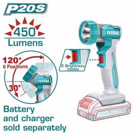 Επαγγελματικός Φακός Μπαταρίας Li-ion 20V 5W 450 Lumens Solo Total (TWLI2058)