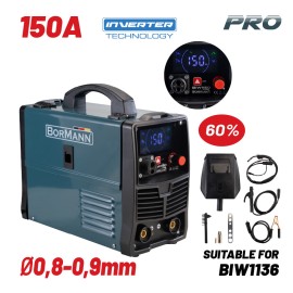 Ηλεκτροκόλληση σύρματος χωρίς αέριο 150A 60% 450gr/1000gr Κουλούρα (0.8-1.0mm) BIW1150 Bormann Pro (071648)