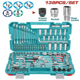 Επαγγελματική Κασετίνα Καρυδάκια 1/4"-3/8"-1/2" & Εργαλεία Χειρός 139 Τεμάχια Total (THKTHP21396)