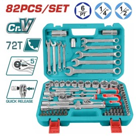Κασετίνα Καρυδάκια 1/4" & 1/2" 82 τεμ. Total (THT421802)